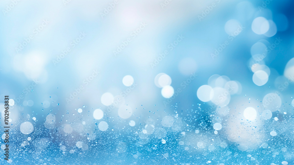 Obraz premium Abstract blue bokeh background with snowflakes and blurred lights
