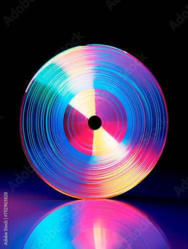 abstract colorful disc on black background with reflection