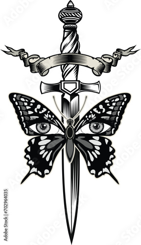 butterfly and dagger tattoo design