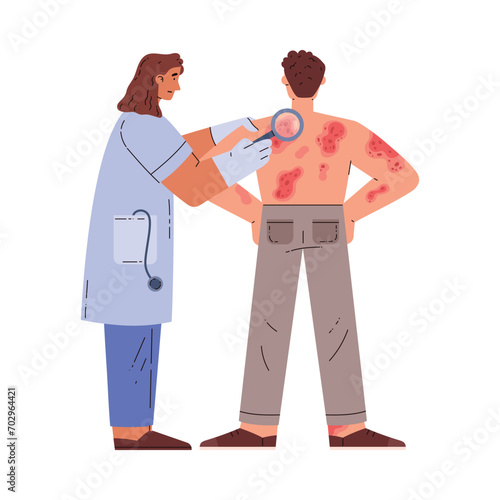 Dermatologist examine patient with skin disease