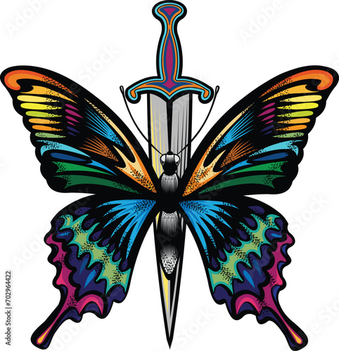 butterfly and dagger tattoo design