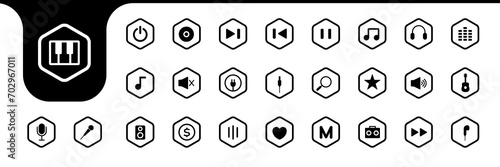 music button flat icon set design vector