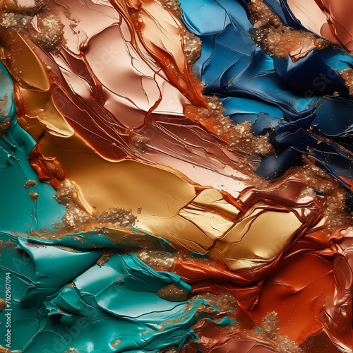 Macro photograph of cosmetic products with metallic hues, creating a melted metal effect.
 photo