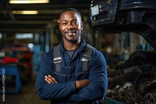 Assured and Positive: Portrait of a Smiling Automotive Mechanic Demonstrating Confidence © Irina