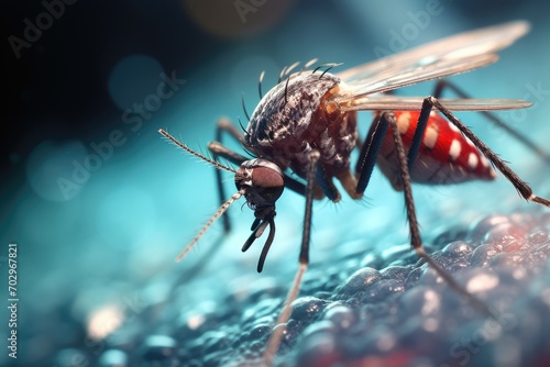 mosquito on the blue background. 3d illustration. macro, Microscopic image showcasing a mosquito, AI Generated © Ifti Digital