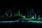 Futuristic technology wave background. Hi-tech circuit board illustration, Modern technology wallpaper featuring blue and green binary sound waves on a black background, AI Generated