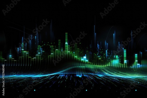 Futuristic technology wave background. Hi-tech circuit board illustration  Modern technology wallpaper featuring blue and green binary sound waves on a black background  AI Generated