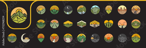 mountain outdoor colorful vintage badge icon logo design vector