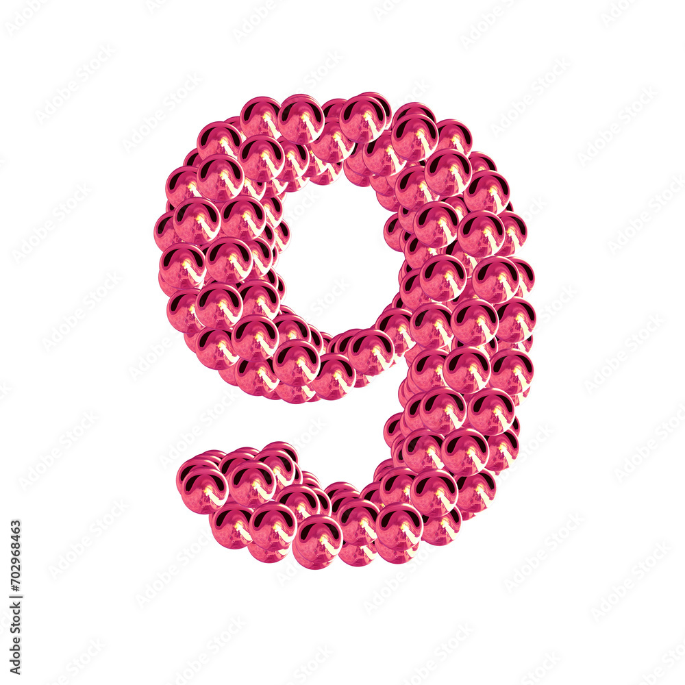 Pink symbols from spheres. number 9 Pink symbols from spheres. number 9