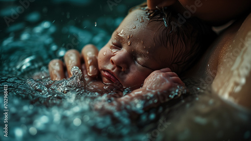 Newborn in Water Home Birth photo