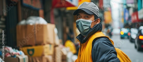 Delivery personnel must wear masks while delivering goods during the global Covid-19 pandemic to prevent the spread of the virus.