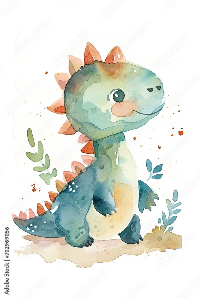 Fototapeta Generative AI, Super cute little dragon watercolor isolated on white background, symbol of Chinese 2024 New Year	
