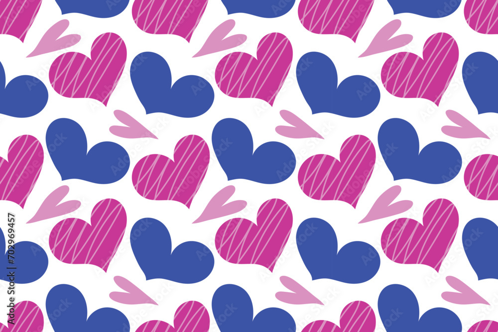 Seamless valentine's day pattern. Pink and blue abstract hearts for your design