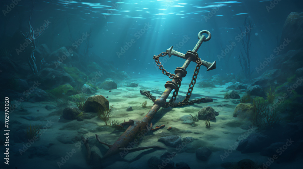 Anchor on the sea. Illustration of big iron anchor