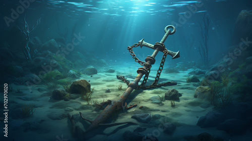 Anchor on the sea. Illustration of big iron anchor