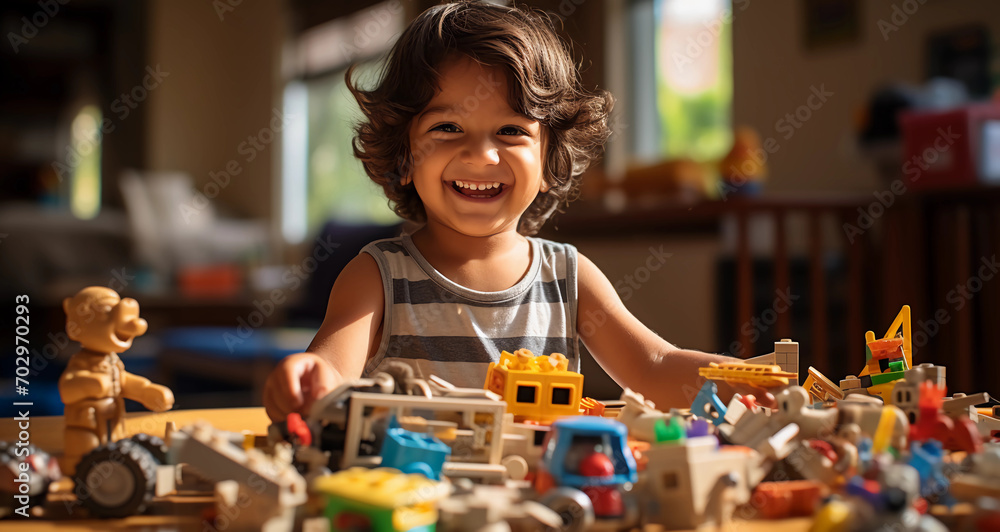 A young Indian toddler playing with wooden toys A young Indian toddler playing with wooden toys