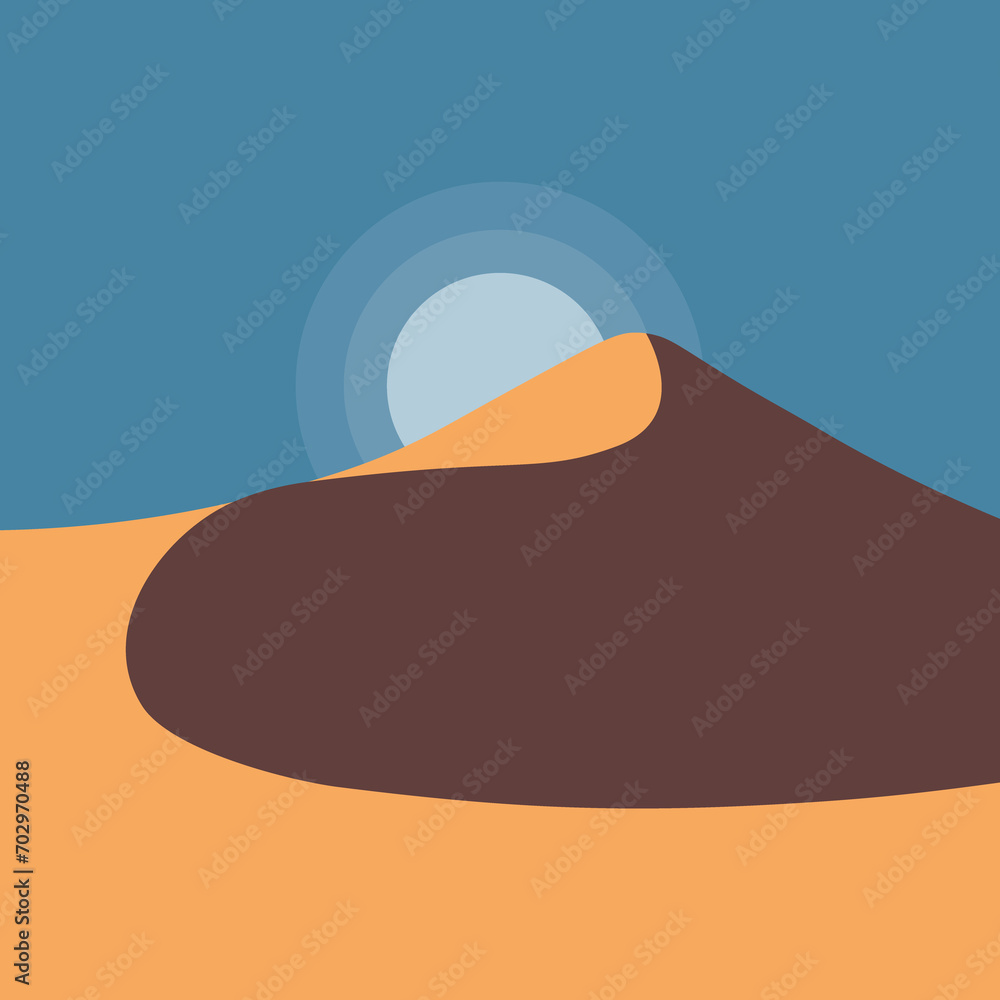 Minimal illustration.Desert landscape vector background. Natural sand dunes in sunset wallpaper with explorer. Minimal illustration.Desert landscape vector background. Natural sand dunes in sunset wallpaper with explorer.