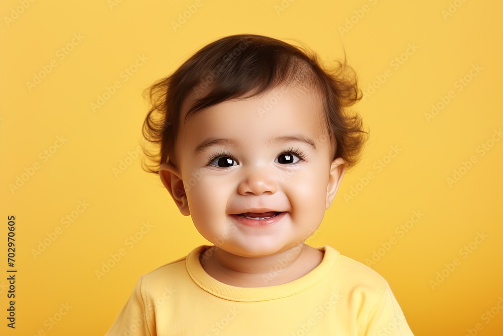 Small smiling boy on a yellow background Small smiling boy on a yellow background