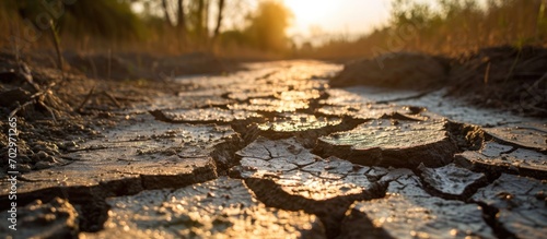 Severe lack of water in wetlands and ponds causes soil to crack, leading to environmental disaster and death of plants and animals due to dry soil degradation.
