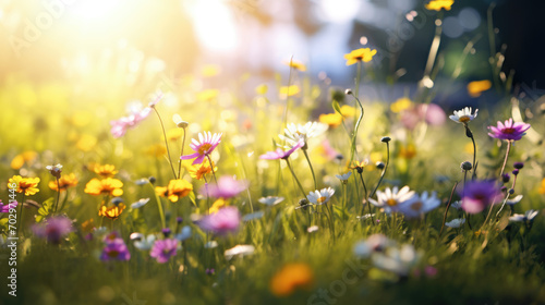 Colorful meadow filled with wildflowers, including daisies and other varieties © MP Studio