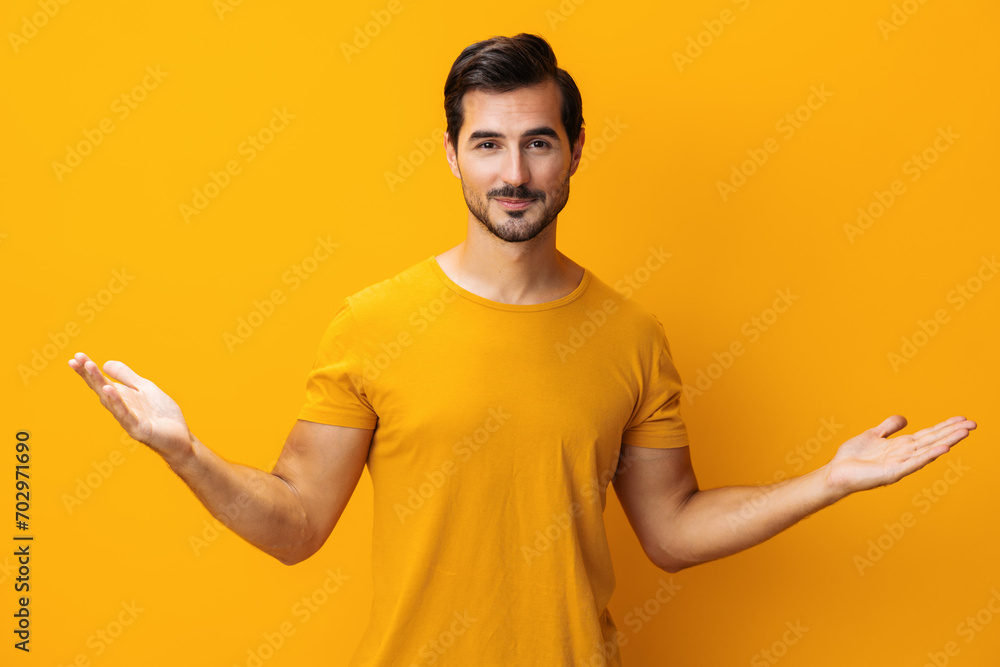 Space man gesture copy style smiling background studio laughing trendy fashion lifestyle portrait Space man gesture copy style smiling background studio laughing trendy fashion lifestyle portrait