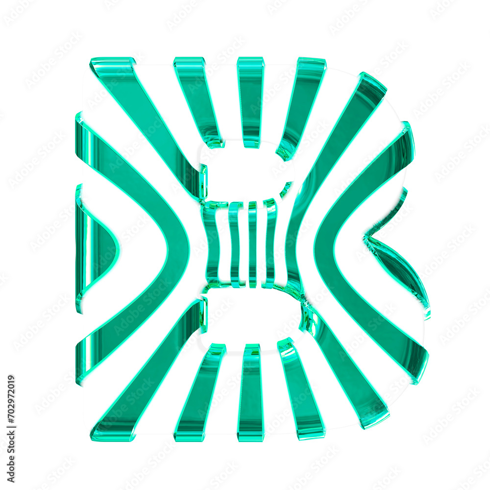 White symbol with turquoise thin vertical straps. letter b White symbol with turquoise thin vertical straps. letter b
