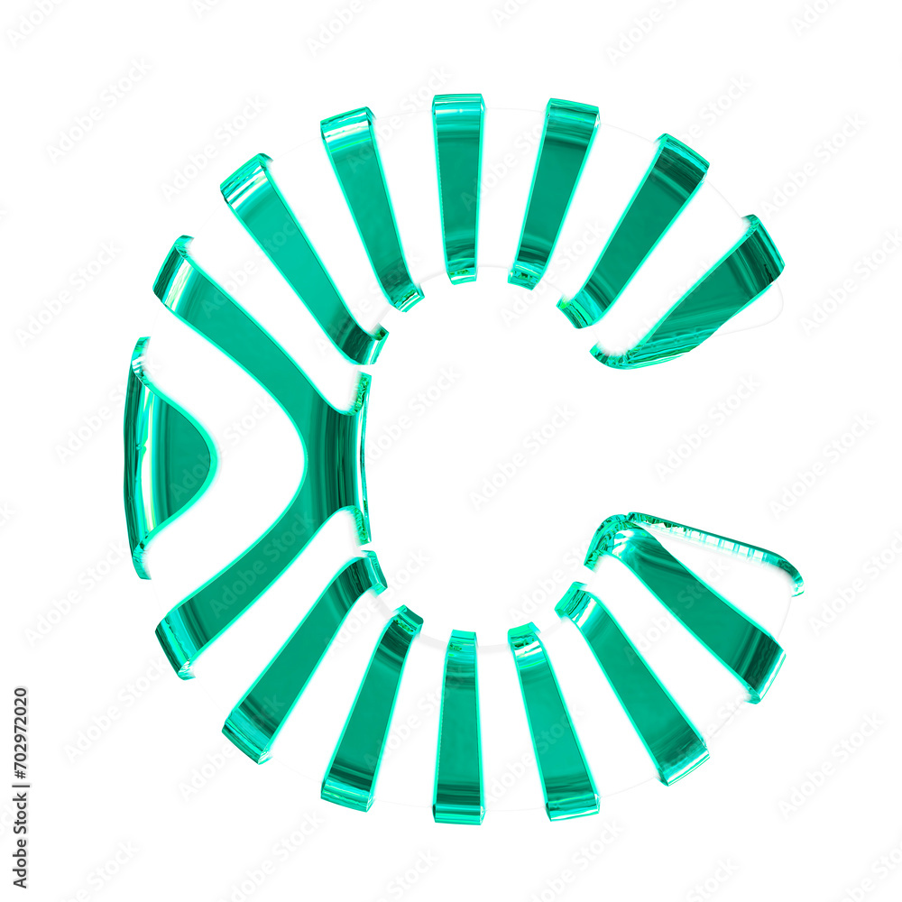 White symbol with turquoise thin vertical straps. letter c White symbol with turquoise thin vertical straps. letter c