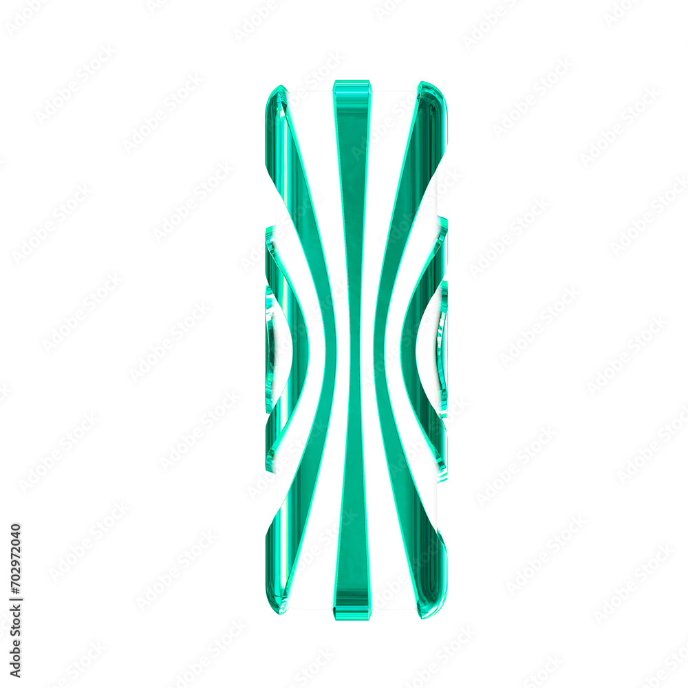 White symbol with turquoise thin vertical straps. letter i White symbol with turquoise thin vertical straps. letter i