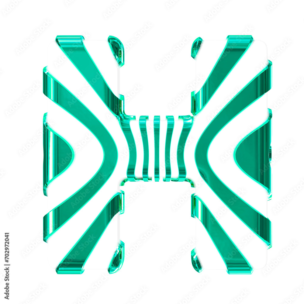 White symbol with turquoise thin vertical straps. letter h White symbol with turquoise thin vertical straps. letter h
