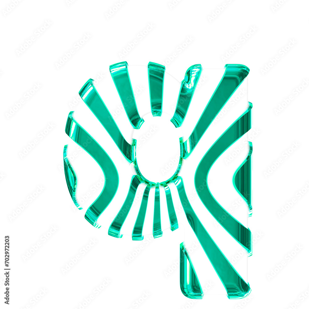 White symbol with turquoise thin vertical straps. letter q White symbol with turquoise thin vertical straps. letter q