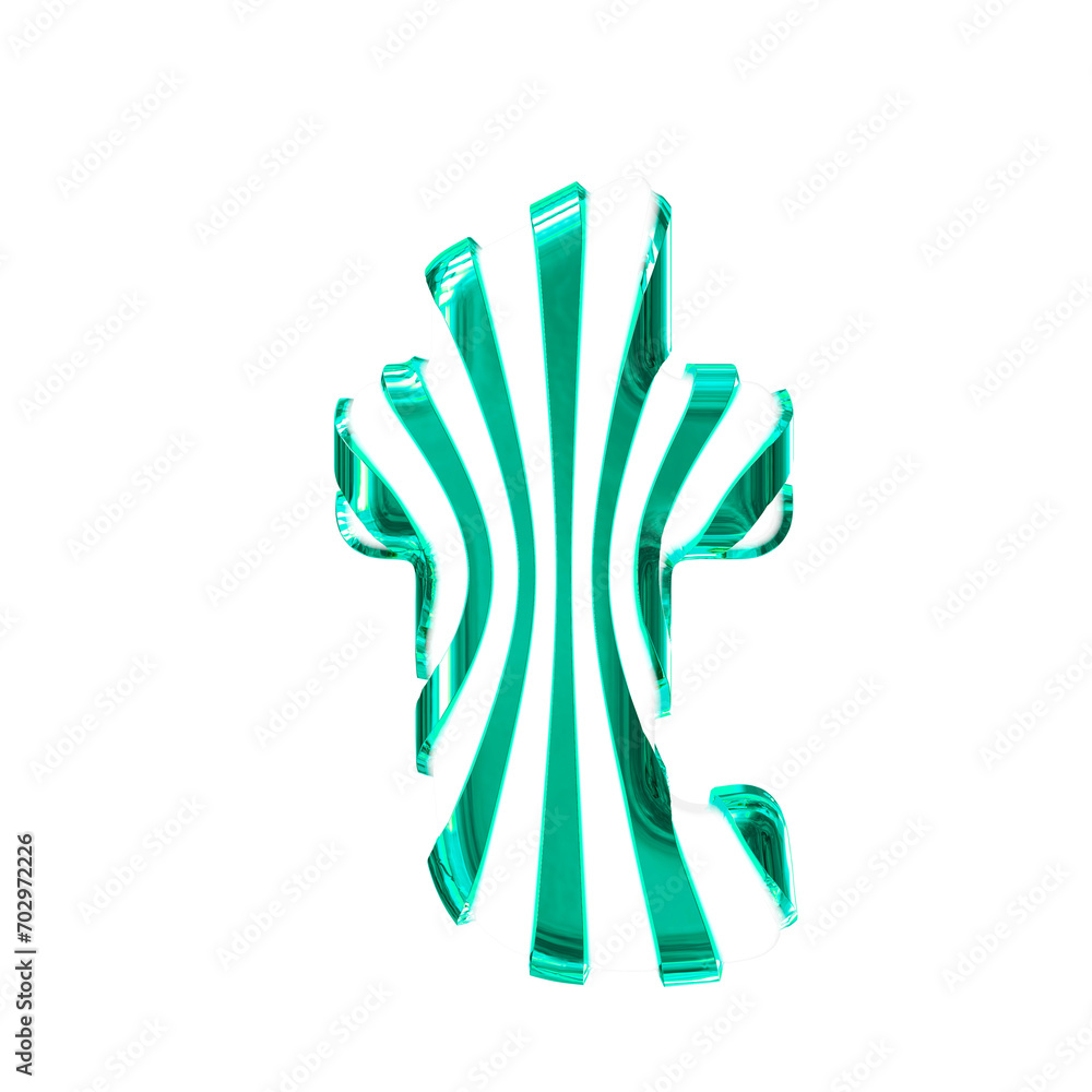 White symbol with turquoise thin vertical straps. letter t White symbol with turquoise thin vertical straps. letter t