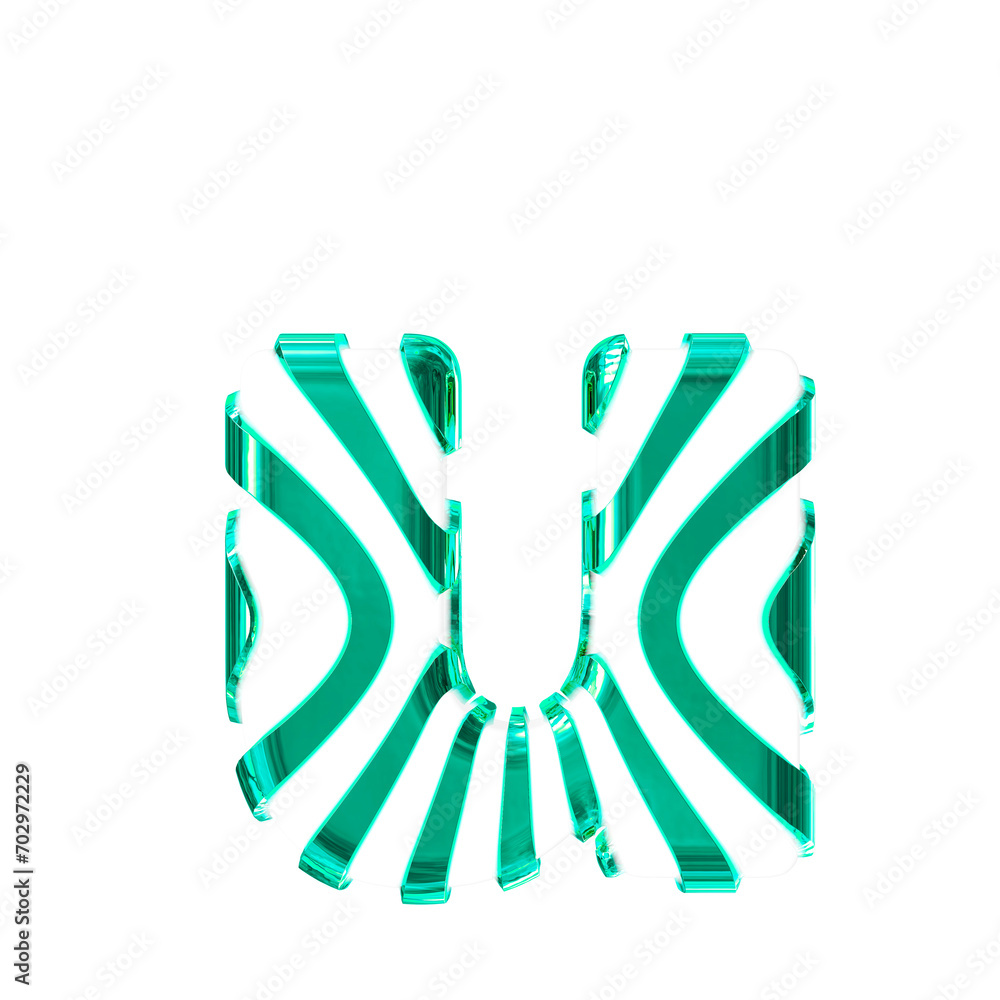 White symbol with turquoise thin vertical straps. letter u White symbol with turquoise thin vertical straps. letter u