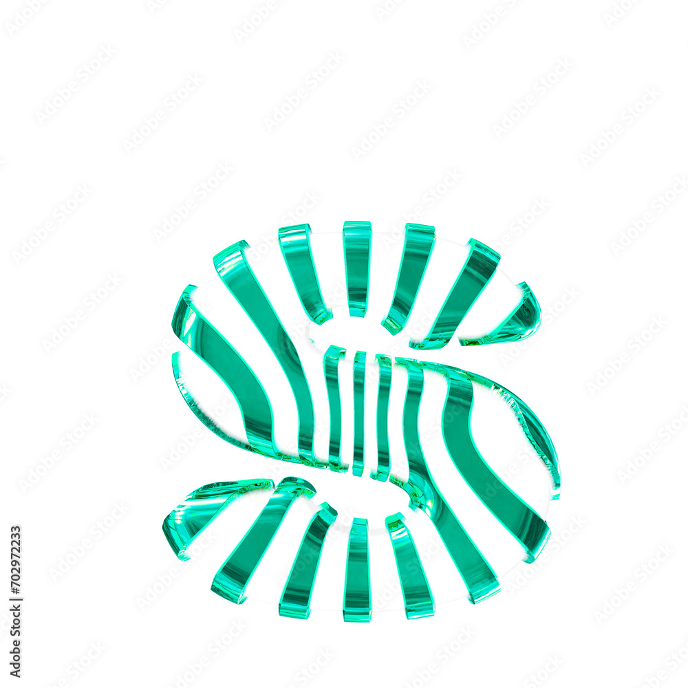 White symbol with turquoise thin vertical straps. letter s White symbol with turquoise thin vertical straps. letter s