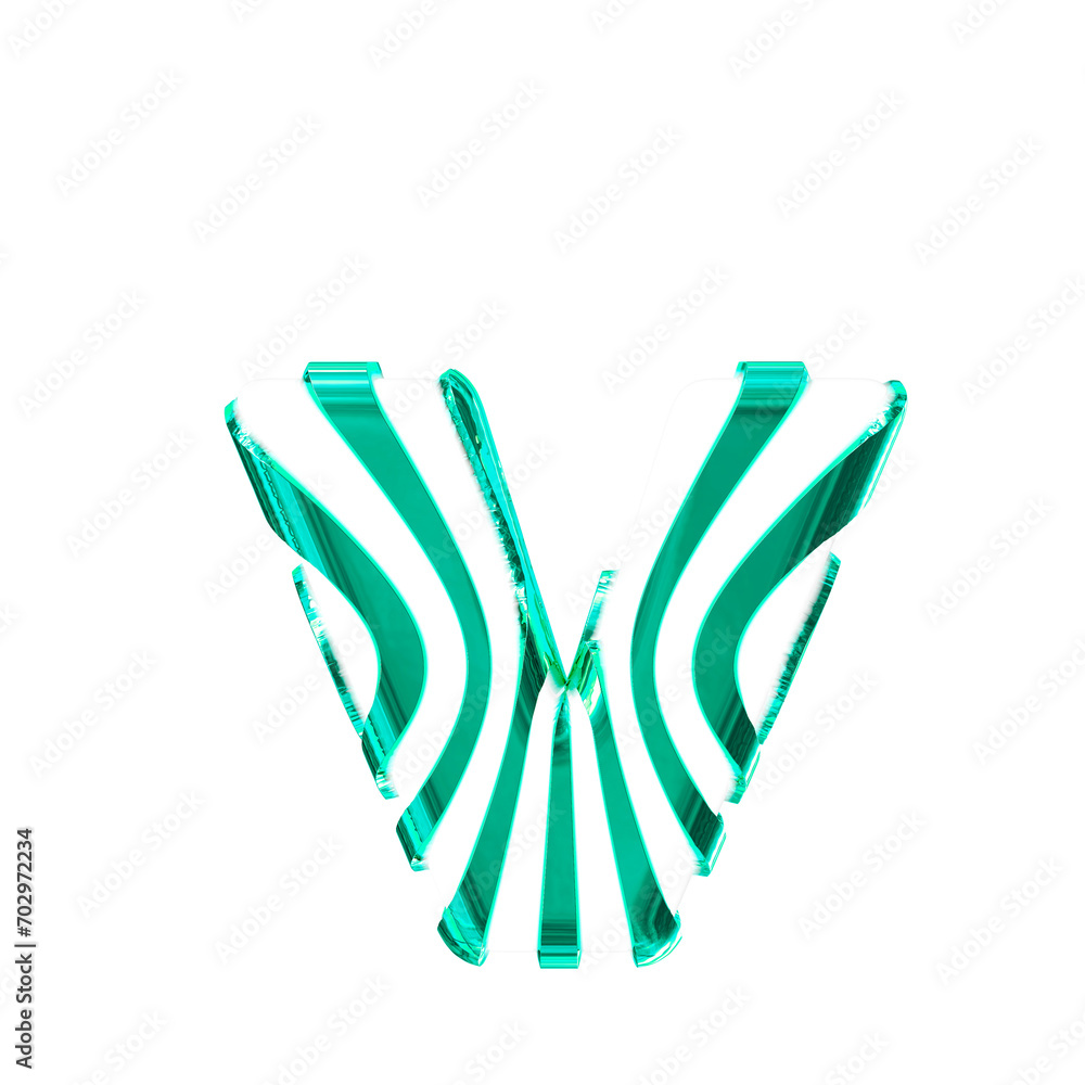 White symbol with turquoise thin vertical straps. letter v White symbol with turquoise thin vertical straps. letter v