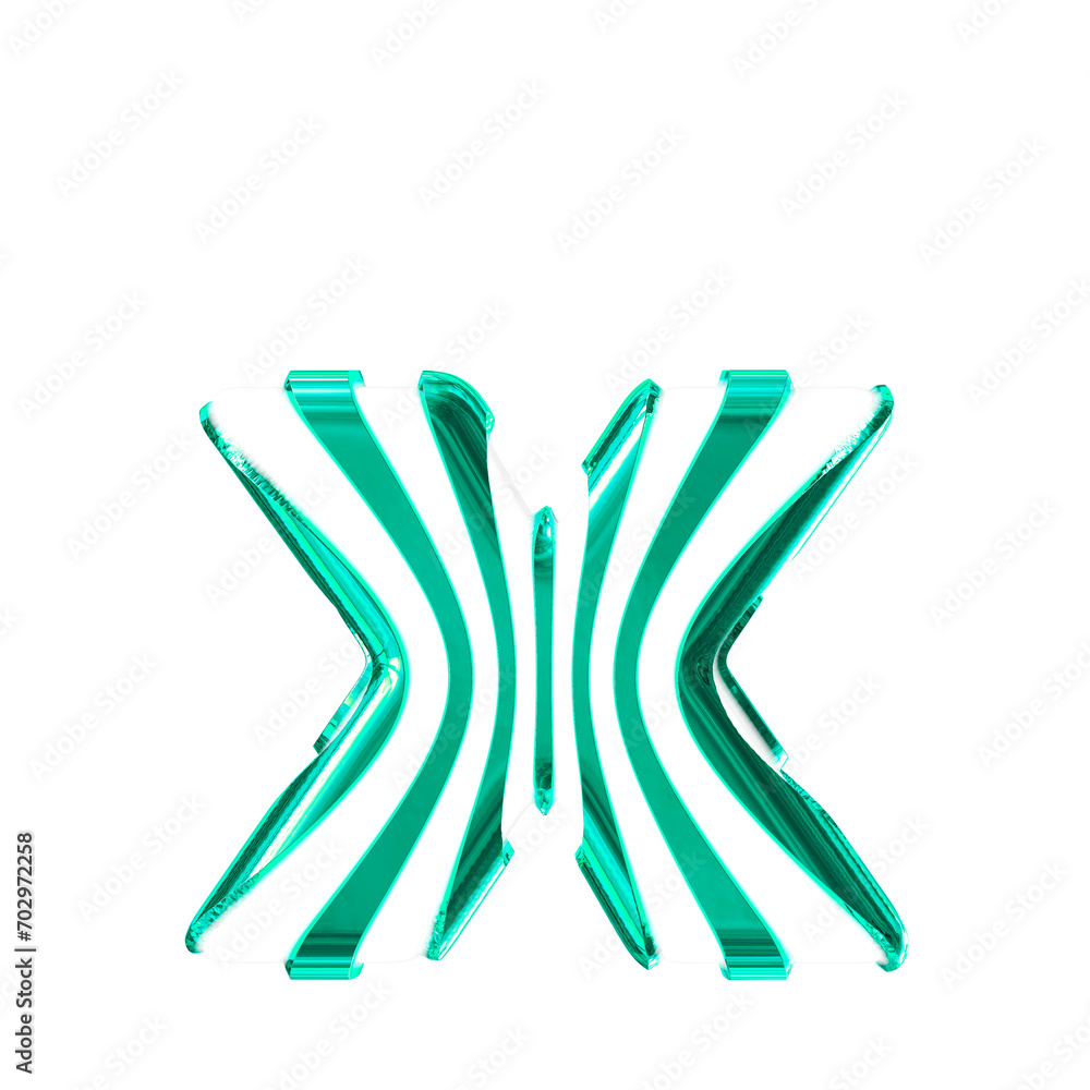 White symbol with turquoise thin vertical straps. letter x White symbol with turquoise thin vertical straps. letter x