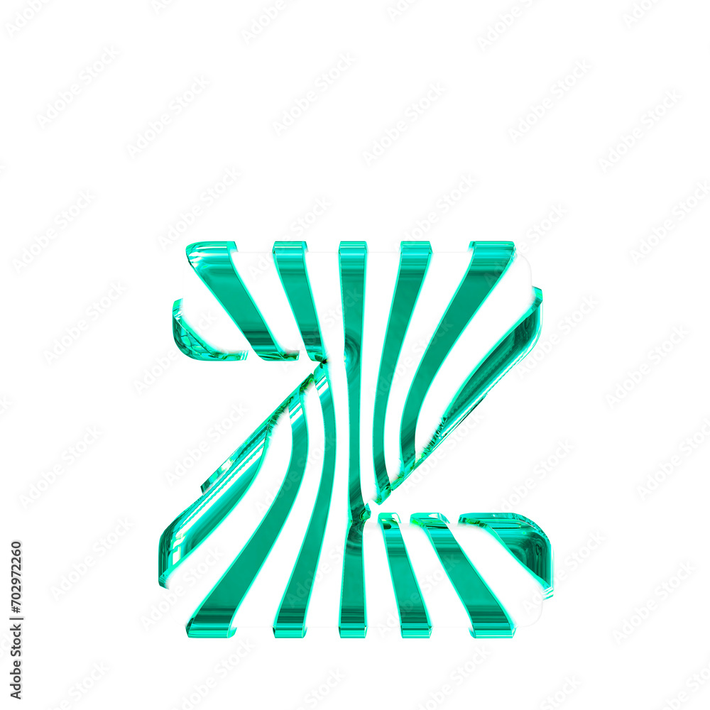 White symbol with turquoise thin vertical straps. letter z White symbol with turquoise thin vertical straps. letter z