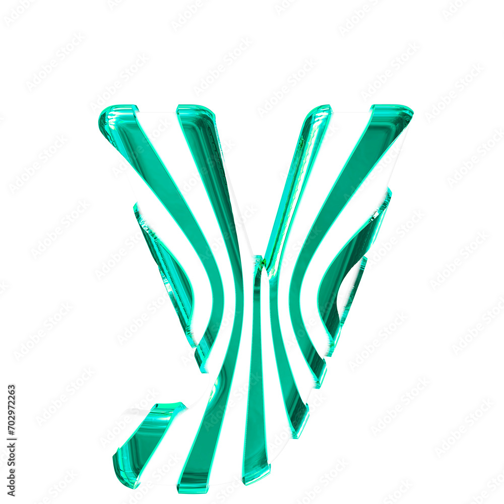 White symbol with turquoise thin vertical straps. letter y White symbol with turquoise thin vertical straps. letter y