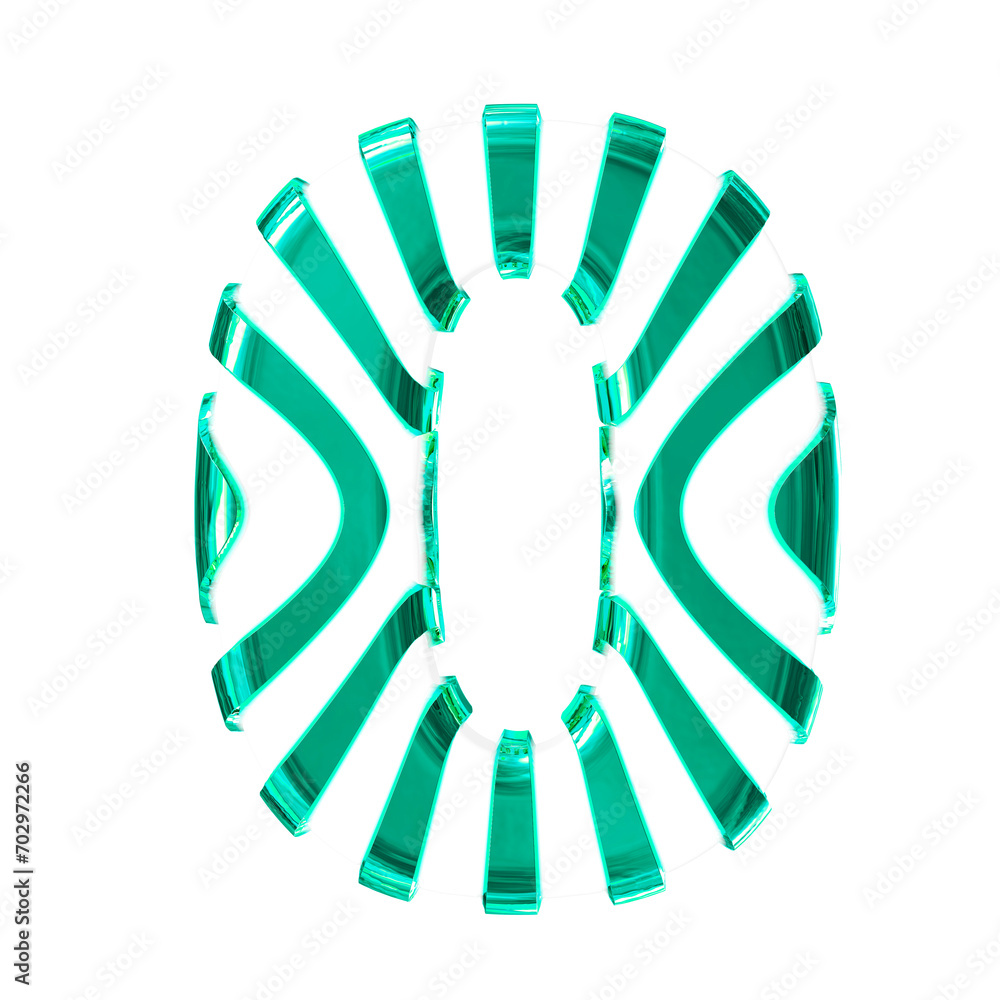 White symbol with turquoise thin vertical straps. number 0 White symbol with turquoise thin vertical straps. number 0