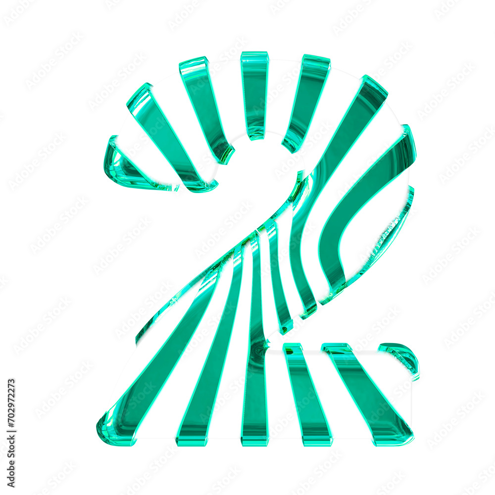 White symbol with turquoise thin vertical straps. number 2 White symbol with turquoise thin vertical straps. number 2