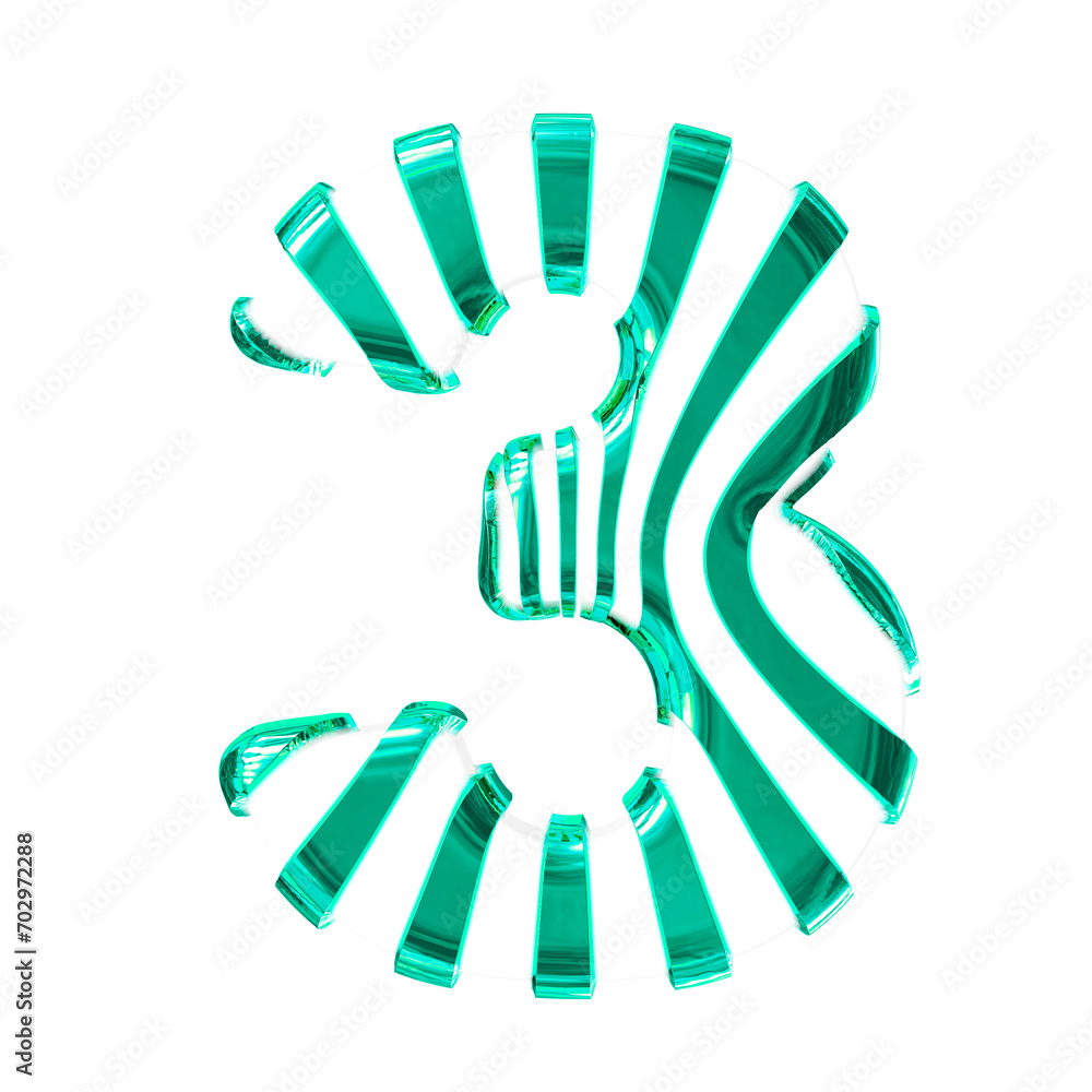 White symbol with turquoise thin vertical straps. number 3 White symbol with turquoise thin vertical straps. number 3