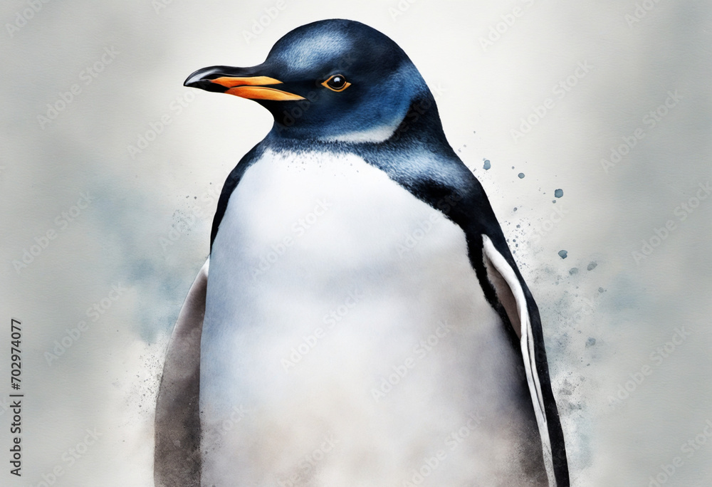 Naklejka premium Artistic rendering of a penguin in watercolors on a blank canvas