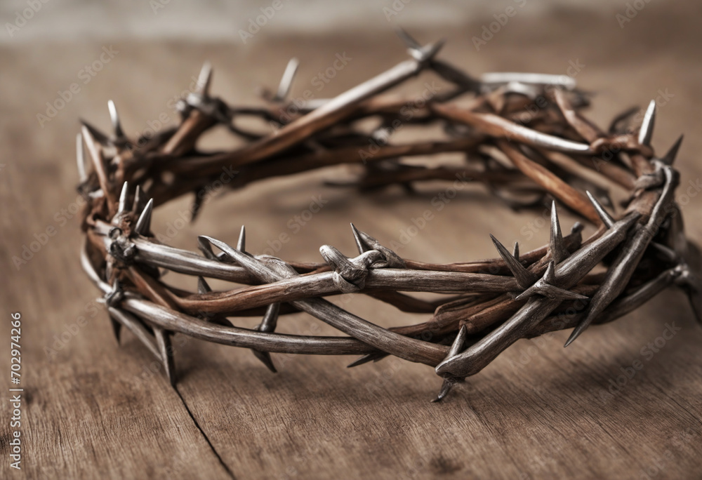 Fototapeta premium A Crown of Thorns and Nails on a Wooden Cross