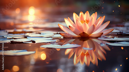A Delicate Pink Nenuphar Flower Floating on a Serene Body of Water