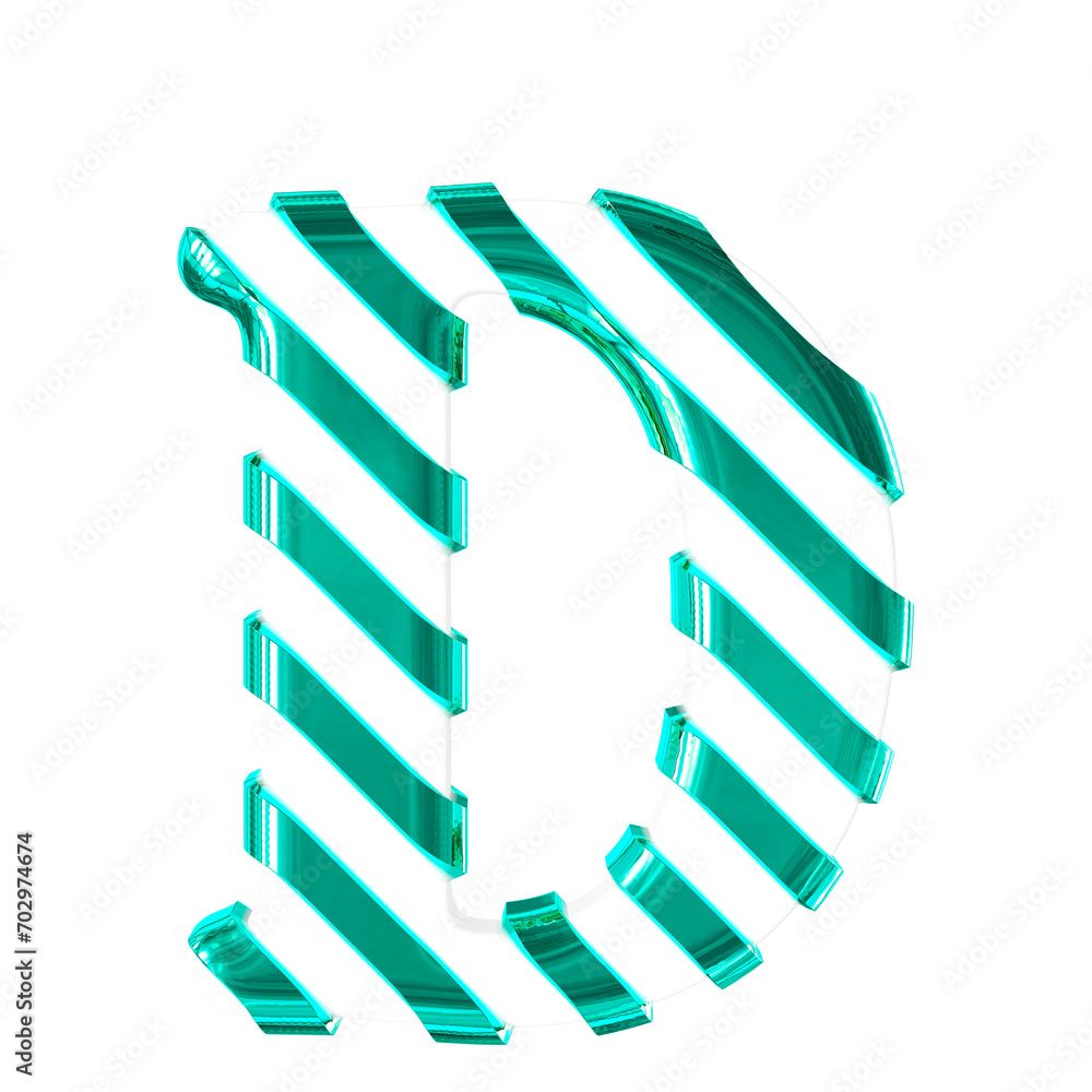 White symbol with thin turquoise diagonal straps. letter d White symbol with thin turquoise diagonal straps. letter d