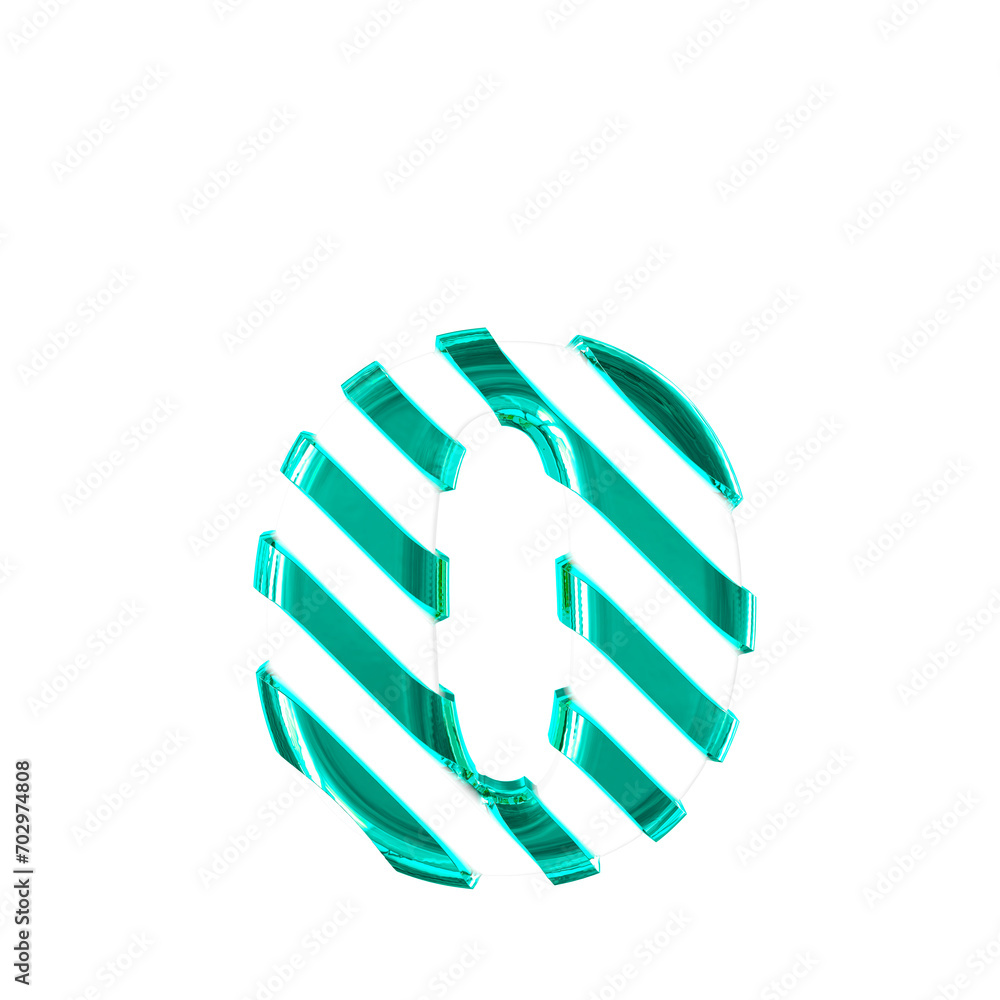 White symbol with thin turquoise diagonal straps. letter o White symbol with thin turquoise diagonal straps. letter o