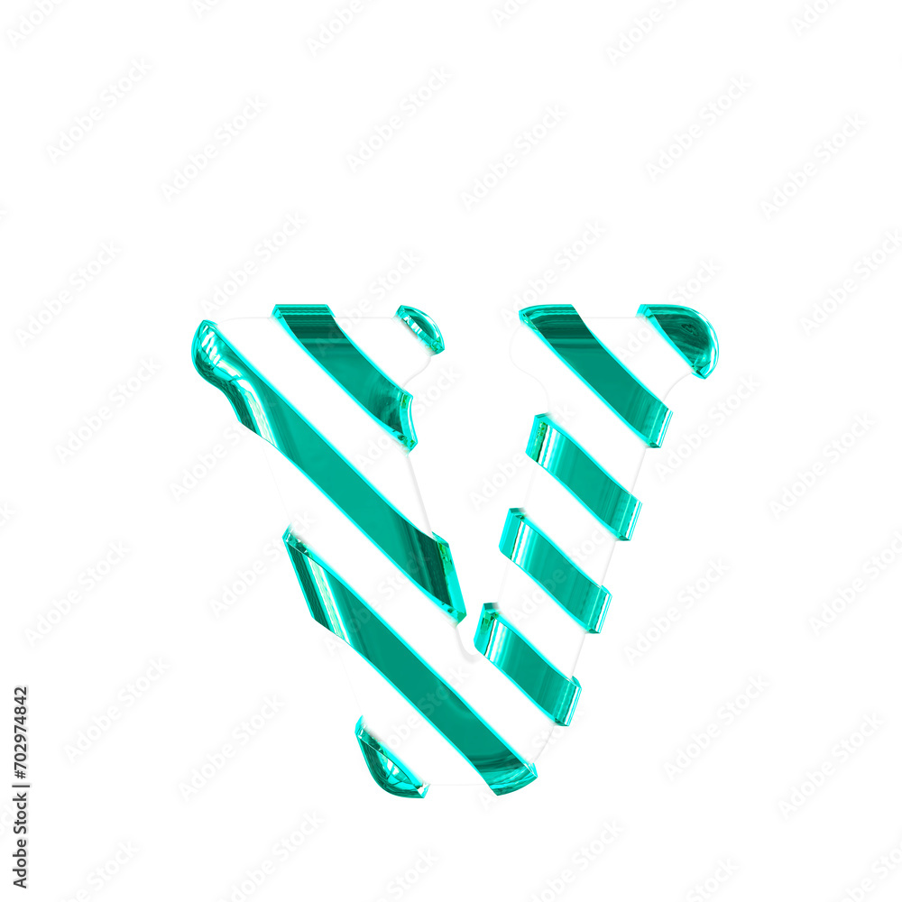 White symbol with thin turquoise diagonal straps. letter v White symbol with thin turquoise diagonal straps. letter v