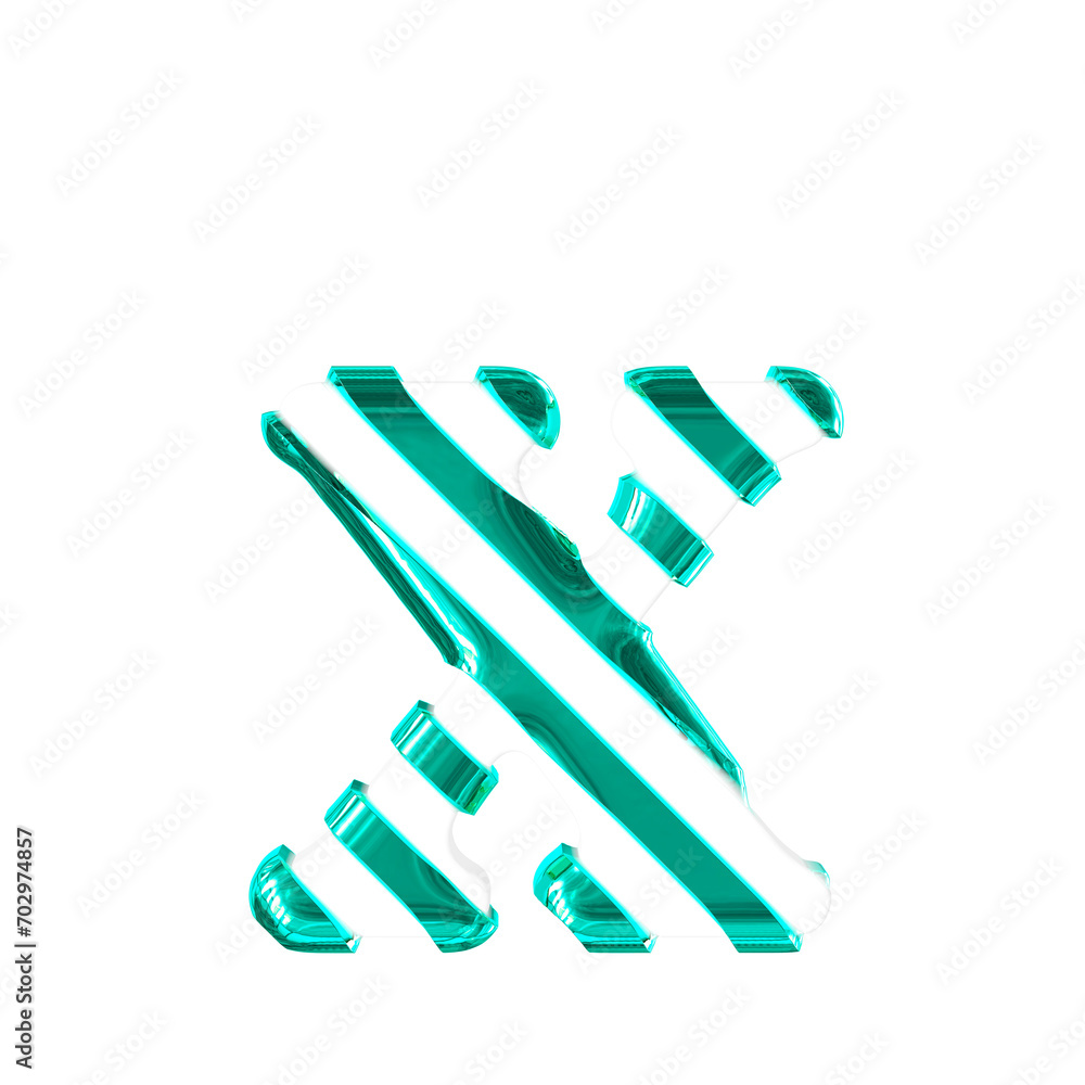 White symbol with thin turquoise diagonal straps. letter x White symbol with thin turquoise diagonal straps. letter x