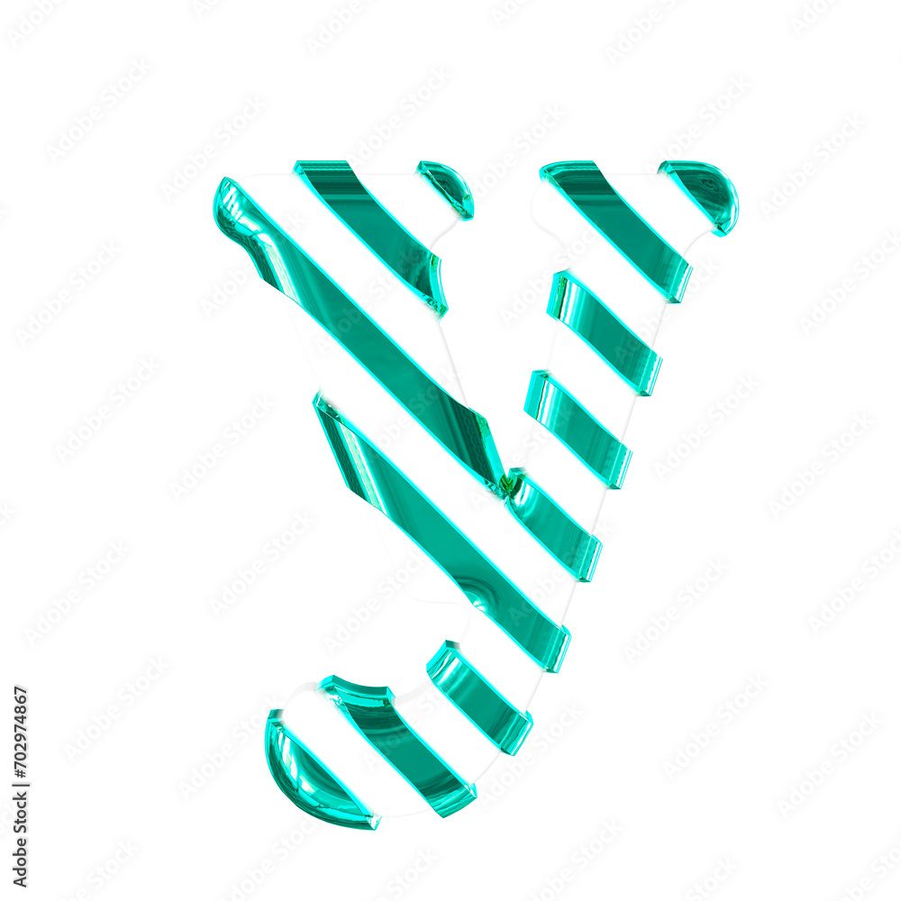 White symbol with thin turquoise diagonal straps. letter y White symbol with thin turquoise diagonal straps. letter y