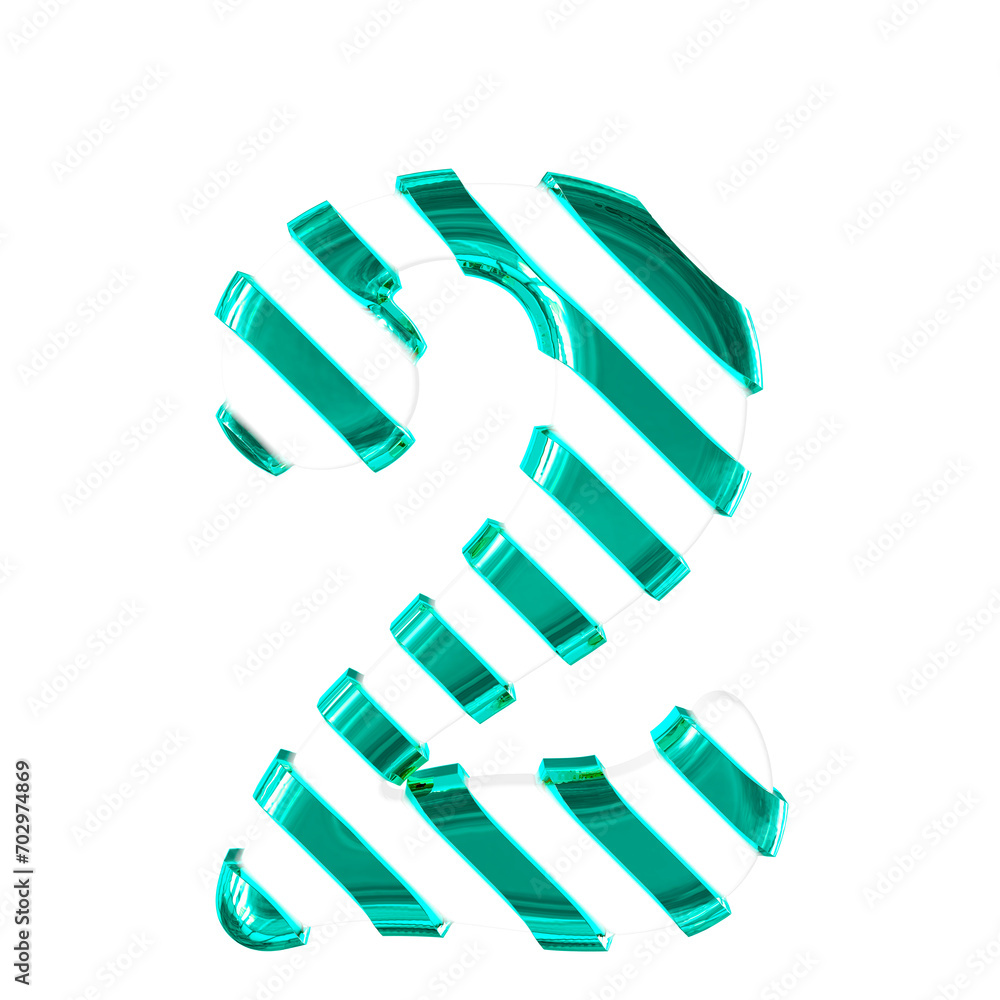 White symbol with thin turquoise diagonal straps. number 2 White symbol with thin turquoise diagonal straps. number 2
