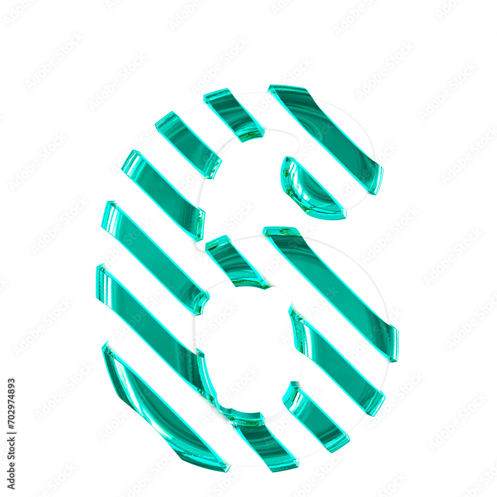 White symbol with thin turquoise diagonal straps. number 6 White symbol with thin turquoise diagonal straps. number 6